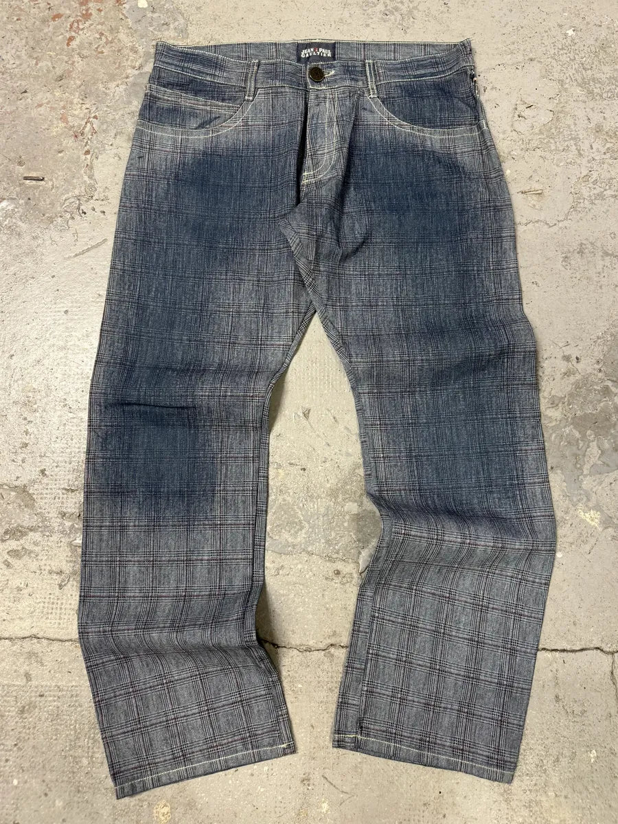 2000s Jean Paul Gaultier Faded Blue Tartan Blurred Pants (L/XL) KwiDXEd 2