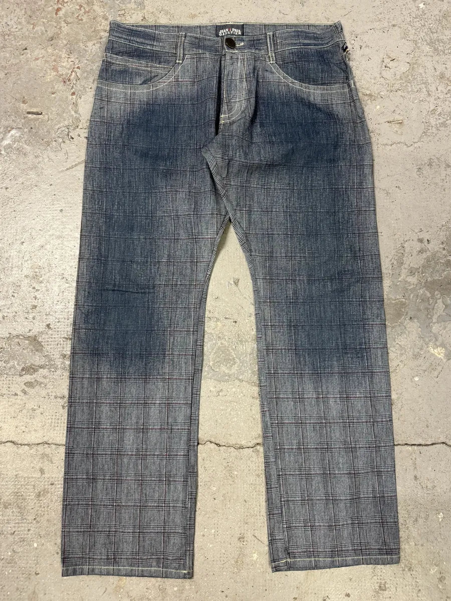 2000s Jean Paul Gaultier Faded Blue Tartan Blurred Pants (L/XL) KwiDXEd 4