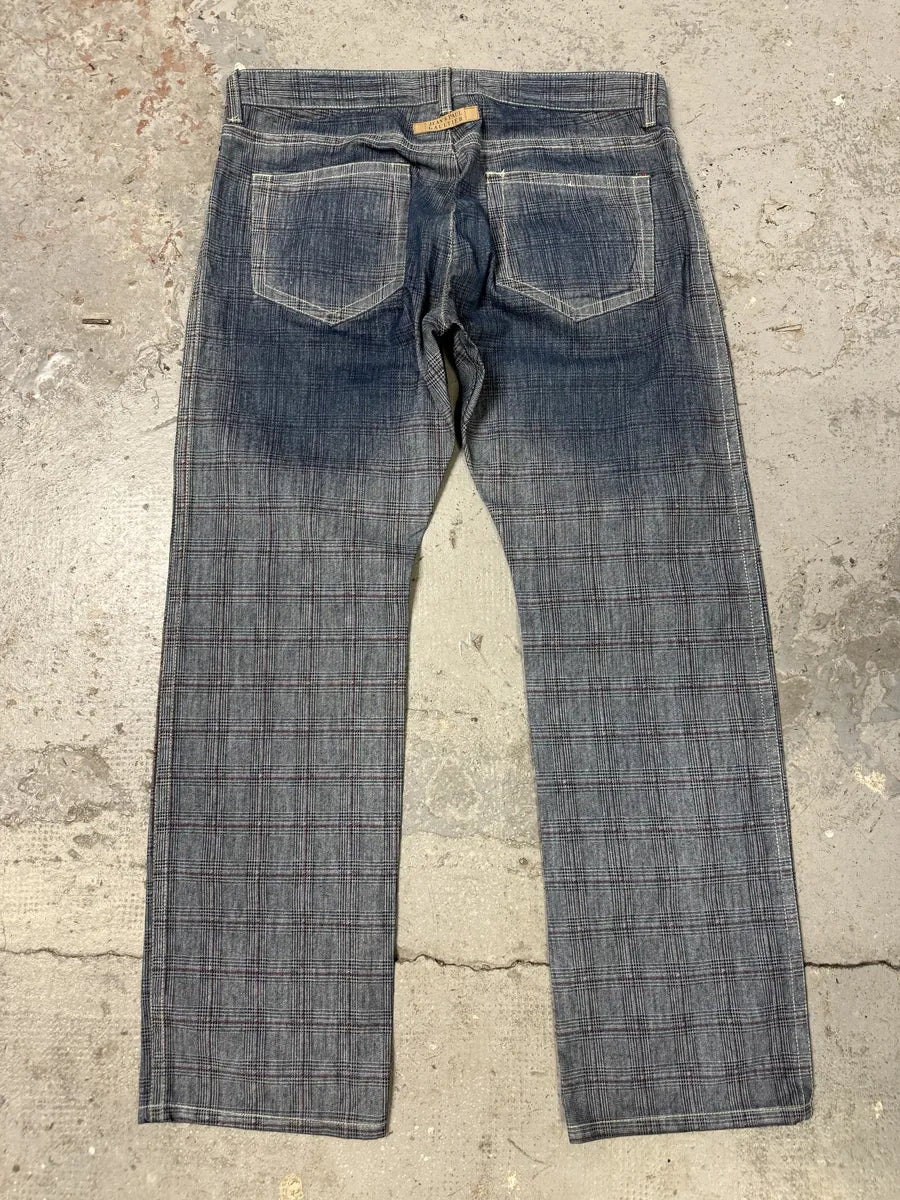2000s Jean Paul Gaultier Faded Blue Tartan Blurred Pants (L/XL) KwiDXEd 5