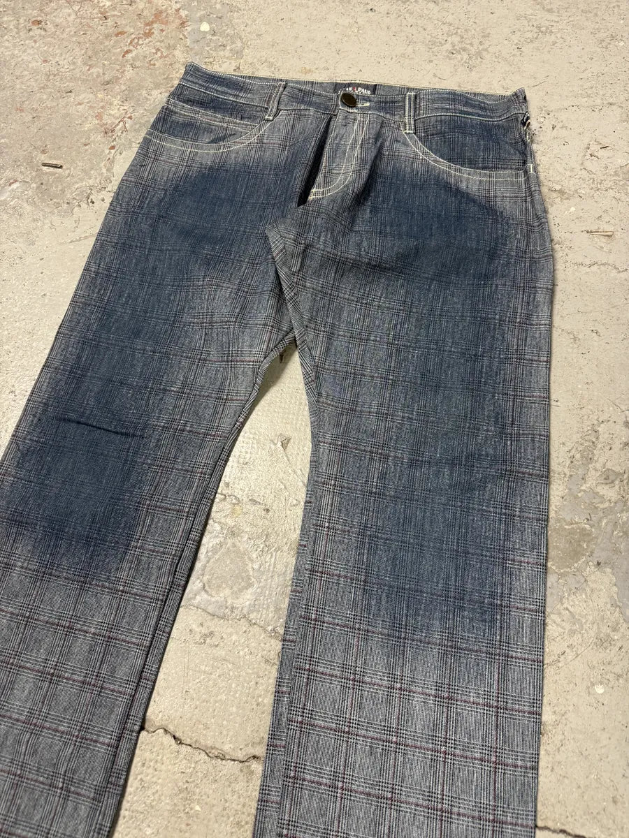 2000s Jean Paul Gaultier Faded Blue Tartan Blurred Pants (L/XL) KwiDXEd 7