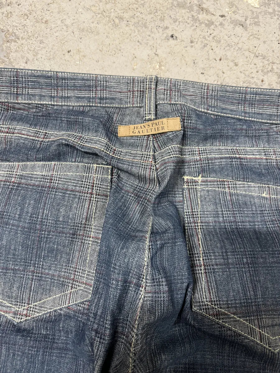 2000s Jean Paul Gaultier Faded Blue Tartan Blurred Pants (L/XL) KwiDXEd 8