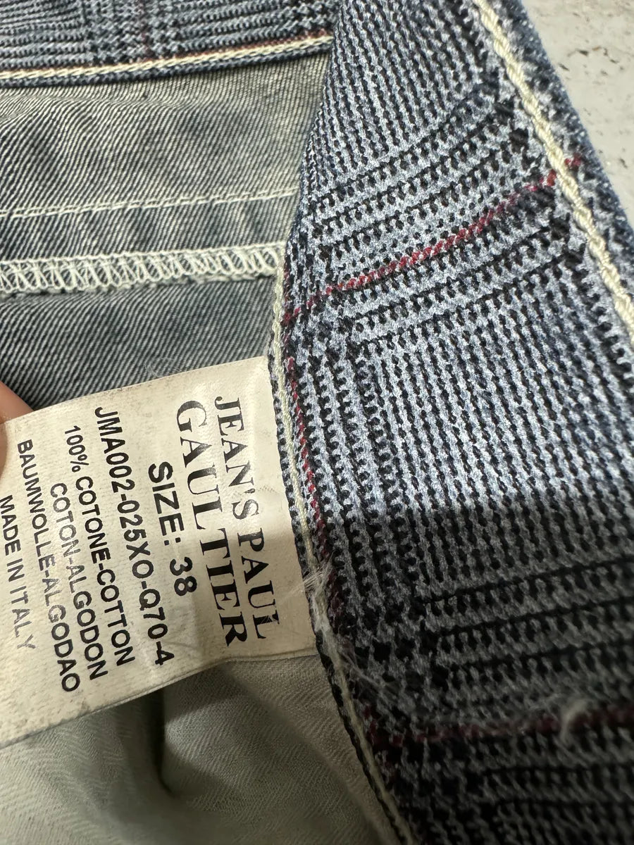 2000s Jean Paul Gaultier Faded Blue Tartan Blurred Pants (L/XL) KwiDXEd 9