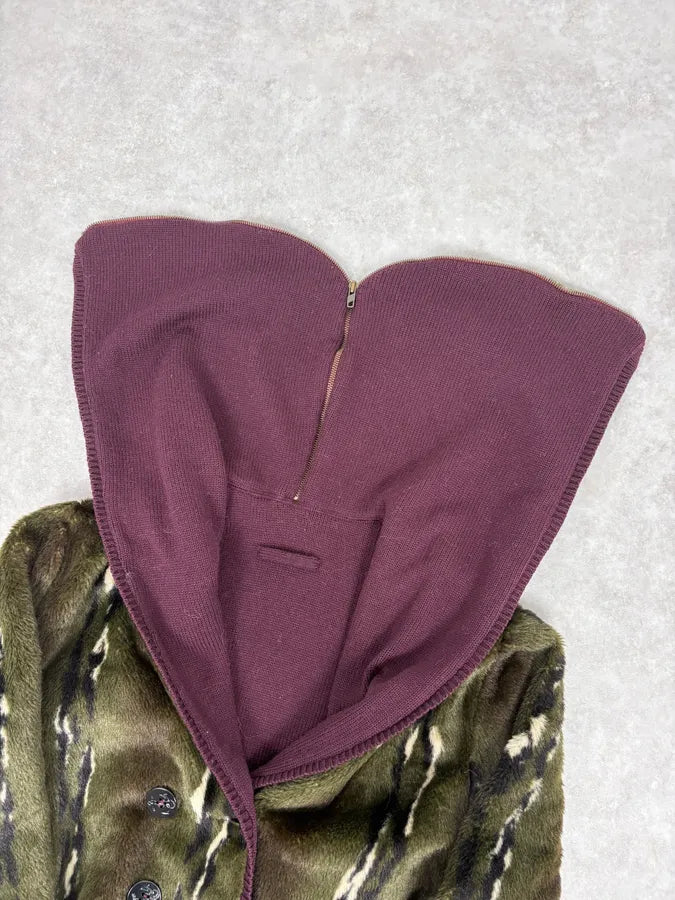 2000s Jean Paul Gaultier Faux Fur Khaki & Bordeaux Hooded Reversible Bomber Jacket UtqUGWl 6