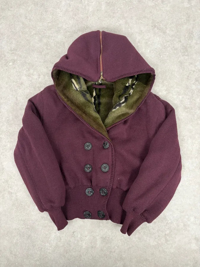 2000s Jean Paul Gaultier Faux Fur Khaki & Bordeaux Hooded Reversible Bomber Jacket UtqUGWl 2