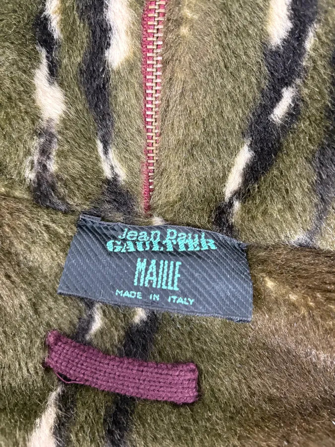 2000s Jean Paul Gaultier Faux Fur Khaki & Bordeaux Hooded Reversible Bomber Jacket UtqUGWl 9