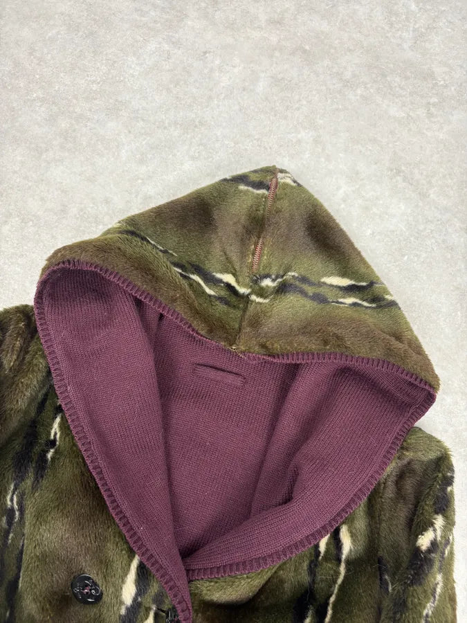 2000s Jean Paul Gaultier Faux Fur Khaki & Bordeaux Hooded Reversible Bomber Jacket UtqUGWl 5