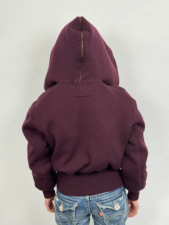 2000s Jean Paul Gaultier Faux Fur Khaki & Bordeaux Hooded Reversible Bomber Jacket UtqUGWl 4