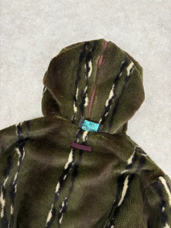 2000s Jean Paul Gaultier Faux Fur Khaki & Bordeaux Hooded Reversible Bomber Jacket UtqUGWl 8
