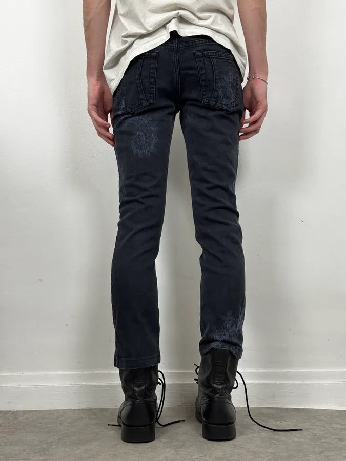 2000s Jean Paul Gaultier Fossils Deep Blue Denim Jeans vzfDuXQ 3