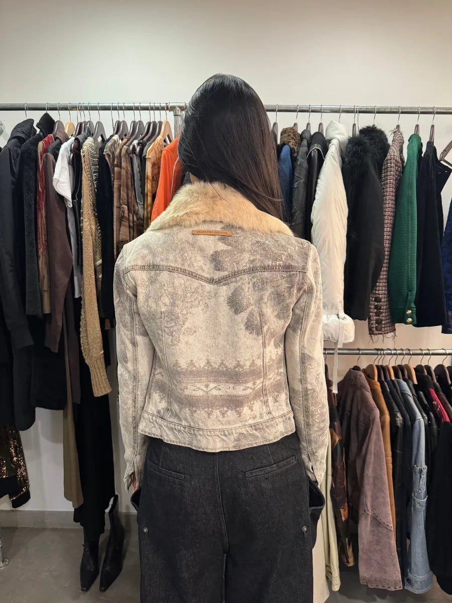 2000s Jean Paul Gaultier Grey Native American Denim Jacket (XS) 3