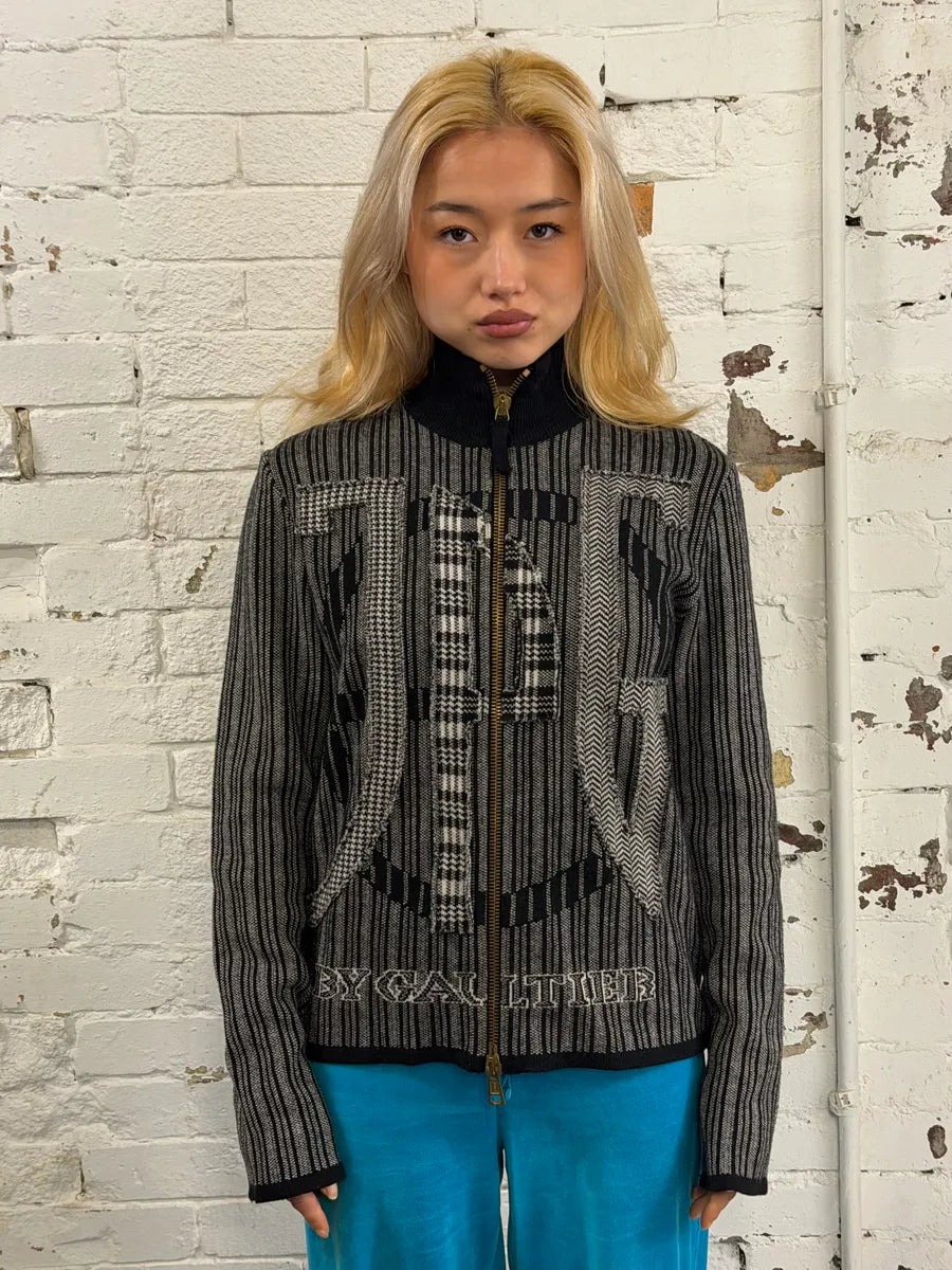 2000s Jean Paul Gaultier Grey Propaganda Zip-up Sweater rTcHaJh 1