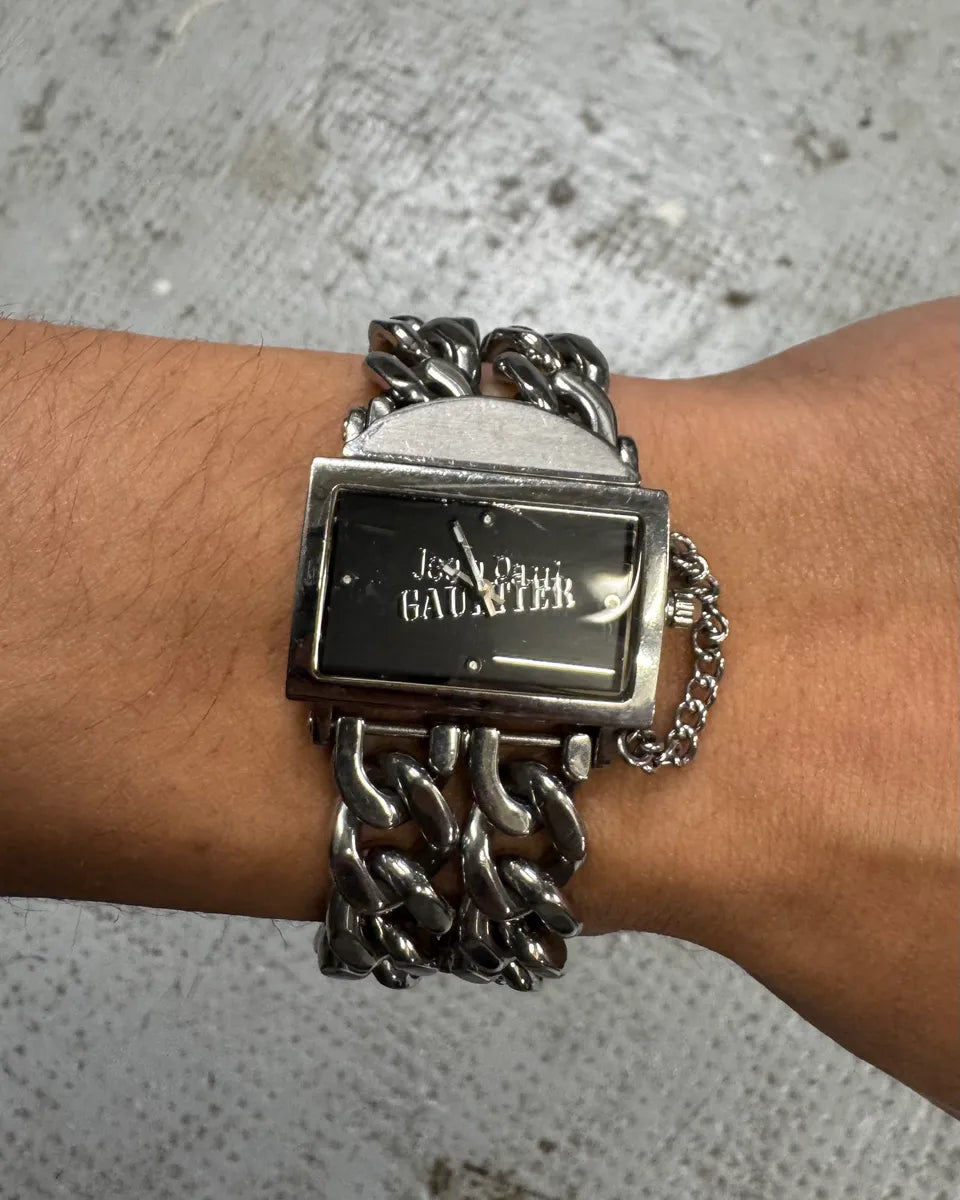 2000s Jean Paul Gaultier Grey Silver Steel 2 Chains Watch (OS) mfkpSot 0