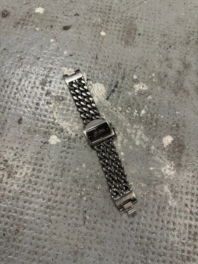 2000s Jean Paul Gaultier Grey Silver Steel 2 Chains Watch (OS) mfkpSot 1