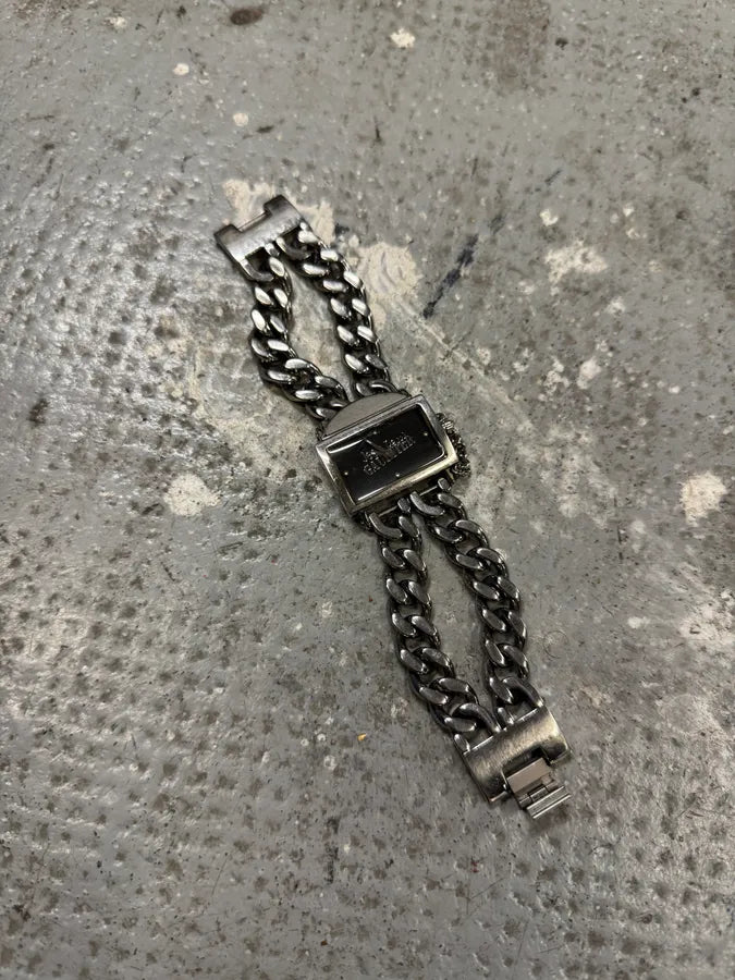 2000s Jean Paul Gaultier Grey Silver Steel 2 Chains Watch (OS) mfkpSot 2