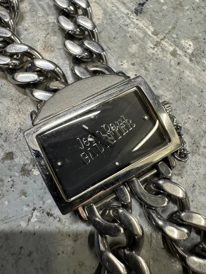 2000s Jean Paul Gaultier Grey Silver Steel 2 Chains Watch (OS) mfkpSot 4