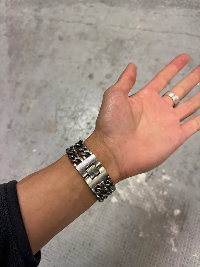 2000s Jean Paul Gaultier Grey Silver Steel 2 Chains Watch (OS) mfkpSot 5