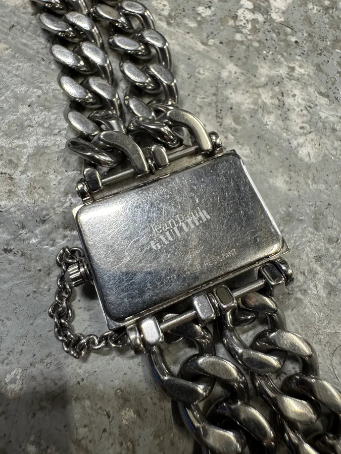 2000s Jean Paul Gaultier Grey Silver Steel 2 Chains Watch (OS) mfkpSot 6