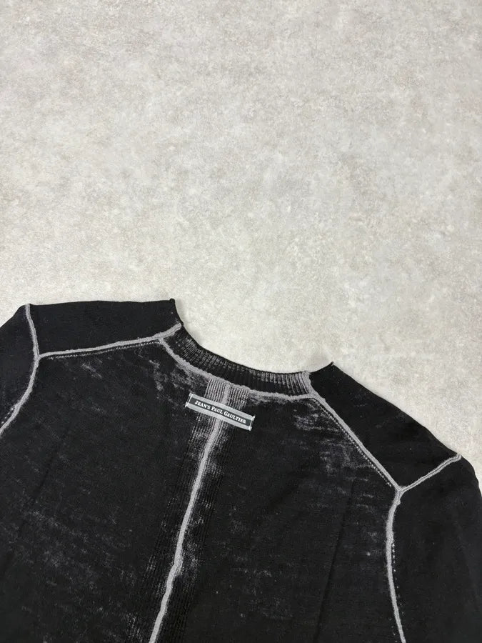 2000s Jean Paul Gaultier Irregular Black and Grey Cardigan Sweater xSfyKBm 4