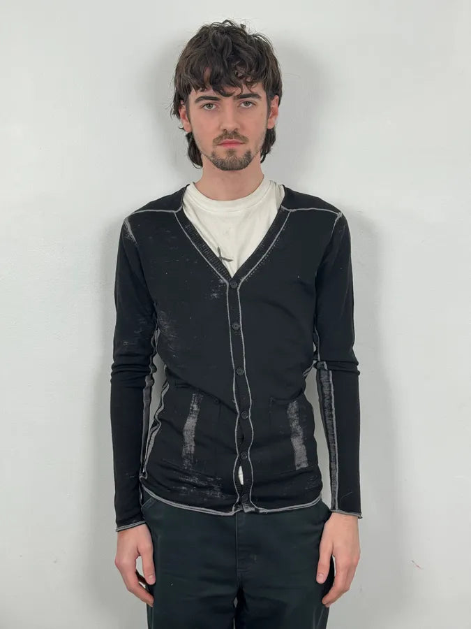 2000s Jean Paul Gaultier Irregular Black and Grey Cardigan Sweater xSfyKBm 1