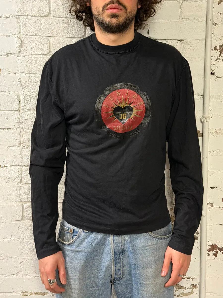 2000s Jean Paul Gaultier Junior Heart Black Longsleeves RtKxPon 1