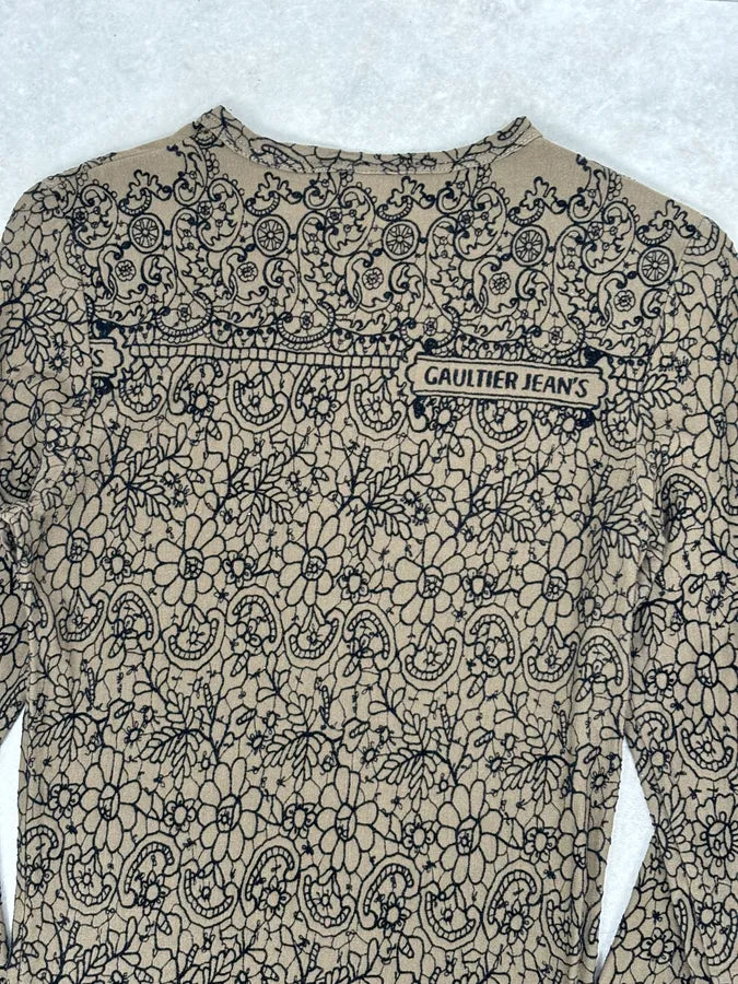 2000s Jean Paul Gaultier Khaki Tattoo Floral Maxi Dress EmDWuvz 7