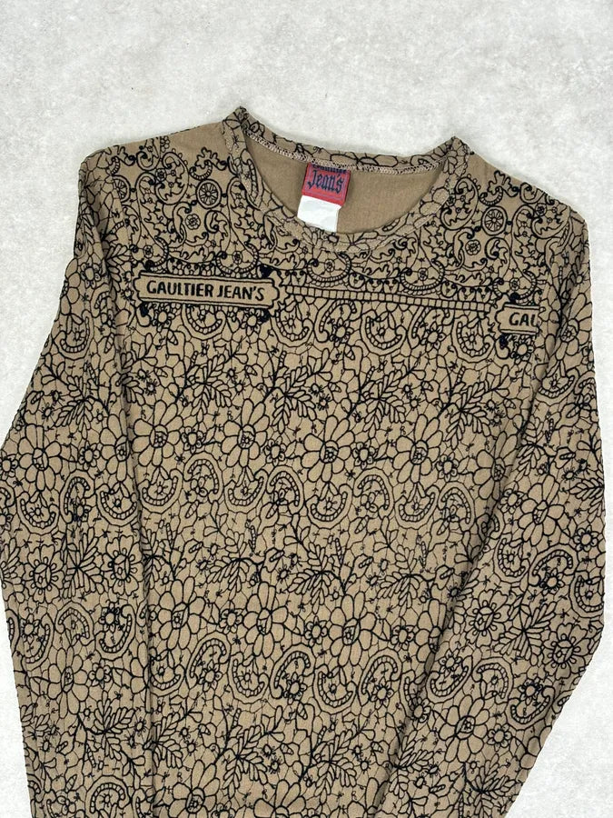 2000s Jean Paul Gaultier Khaki Tattoo Floral Maxi Dress EmDWuvz 6