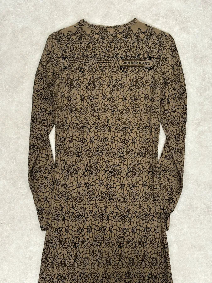 2000s Jean Paul Gaultier Khaki Tattoo Floral Maxi Dress EmDWuvz 5