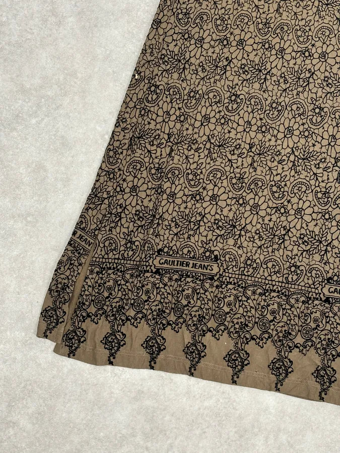2000s Jean Paul Gaultier Khaki Tattoo Floral Maxi Dress EmDWuvz 8