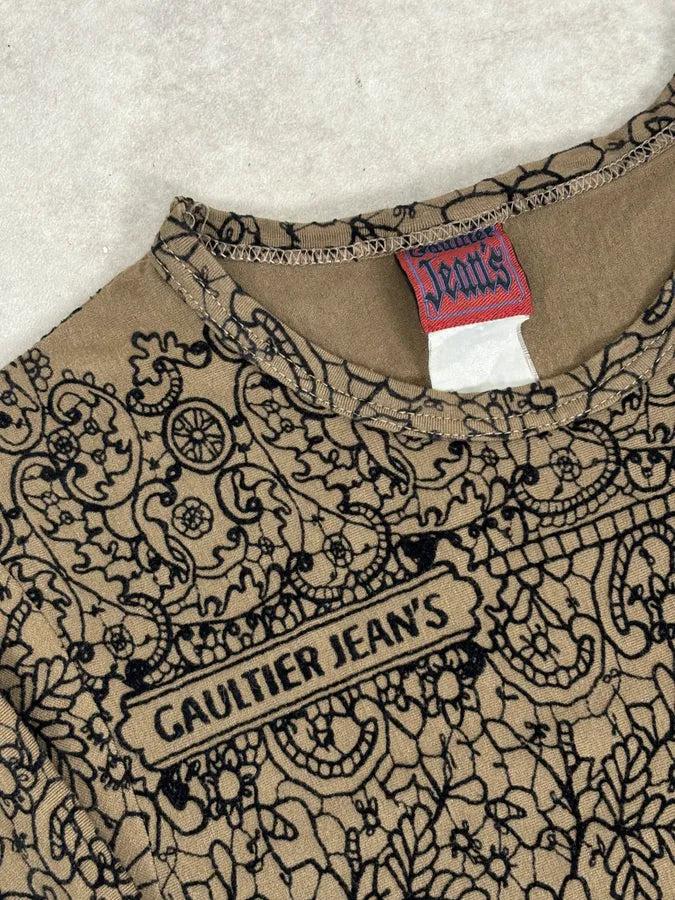2000s Jean Paul Gaultier Khaki Tattoo Floral Maxi Dress EmDWuvz 10
