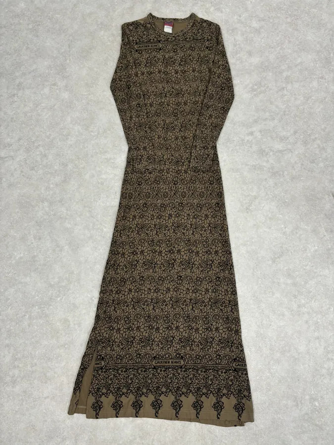 2000s Jean Paul Gaultier Khaki Tattoo Floral Maxi Dress EmDWuvz 2