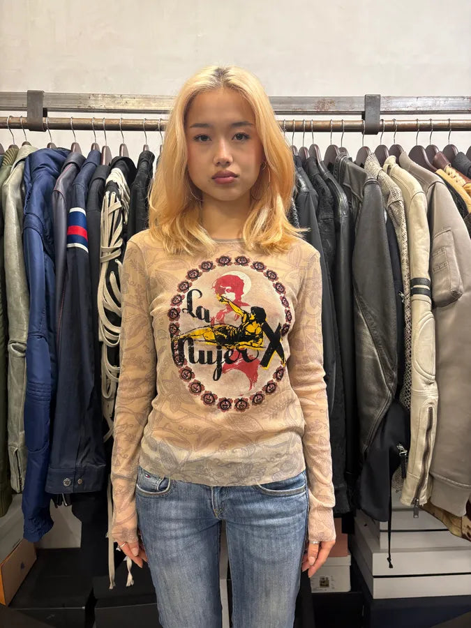 2000s Jean Paul Gaultier La Mujer Beige Longsleeves Mesh Top nhjAGfN 1