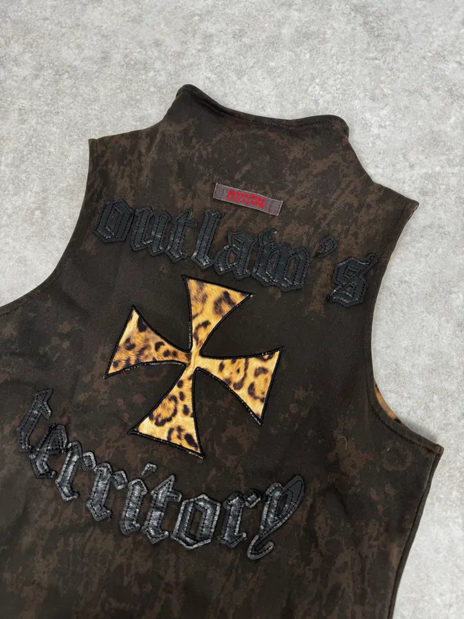 2000s Jean Paul Gaultier Leopard Cross Sleeveless Zip-up Sweater BzItmfO 5