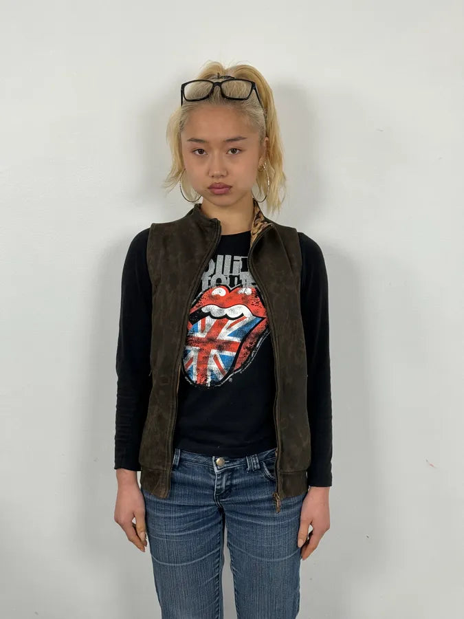 2000s Jean Paul Gaultier Leopard Cross Sleeveless Zip-up Sweater BzItmfO 1