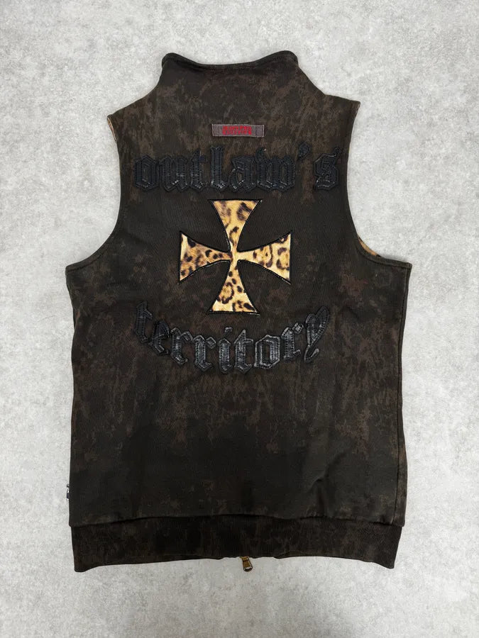 2000s Jean Paul Gaultier Leopard Cross Sleeveless Zip-up Sweater BzItmfO 3