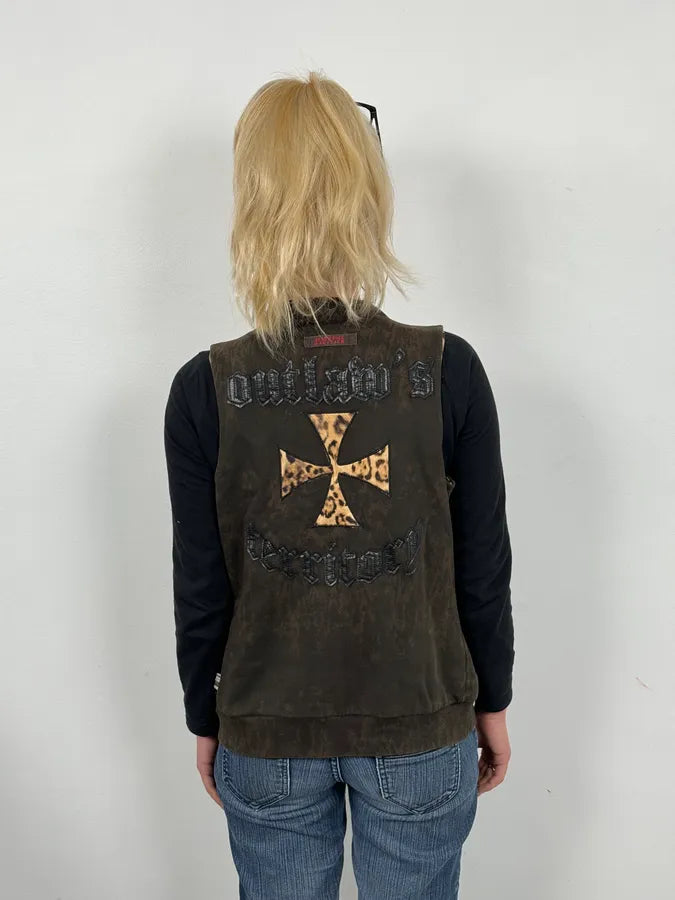 2000s Jean Paul Gaultier Leopard Cross Sleeveless Zip-up Sweater BzItmfO 2