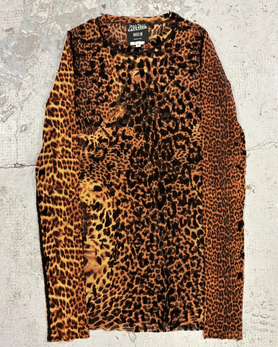 2000s Jean Paul Gaultier Leopard Savage Mesh Top Longsleeves (S) ImnkYBm 0