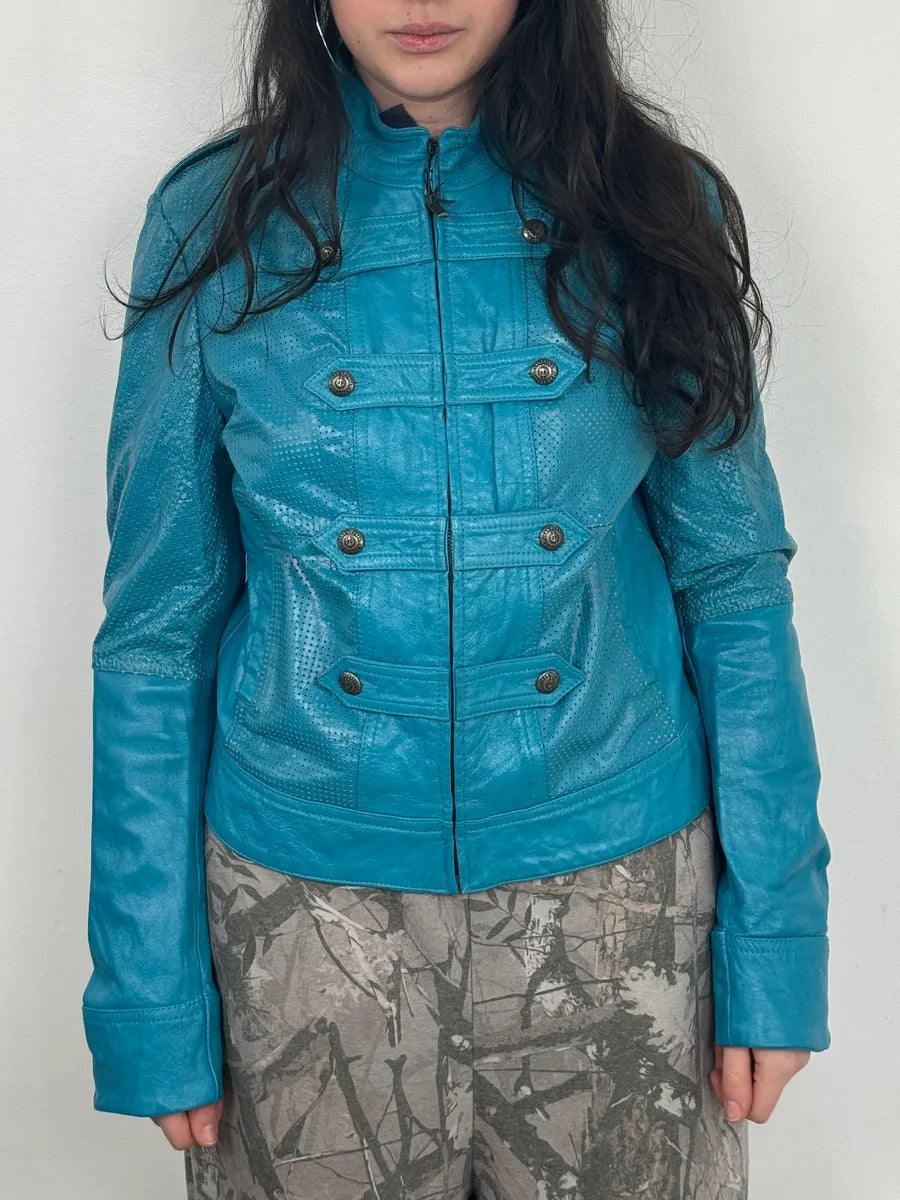 2000s Jean Paul Gaultier Light Blue Officer Leather Jacket YUKeyEk 1