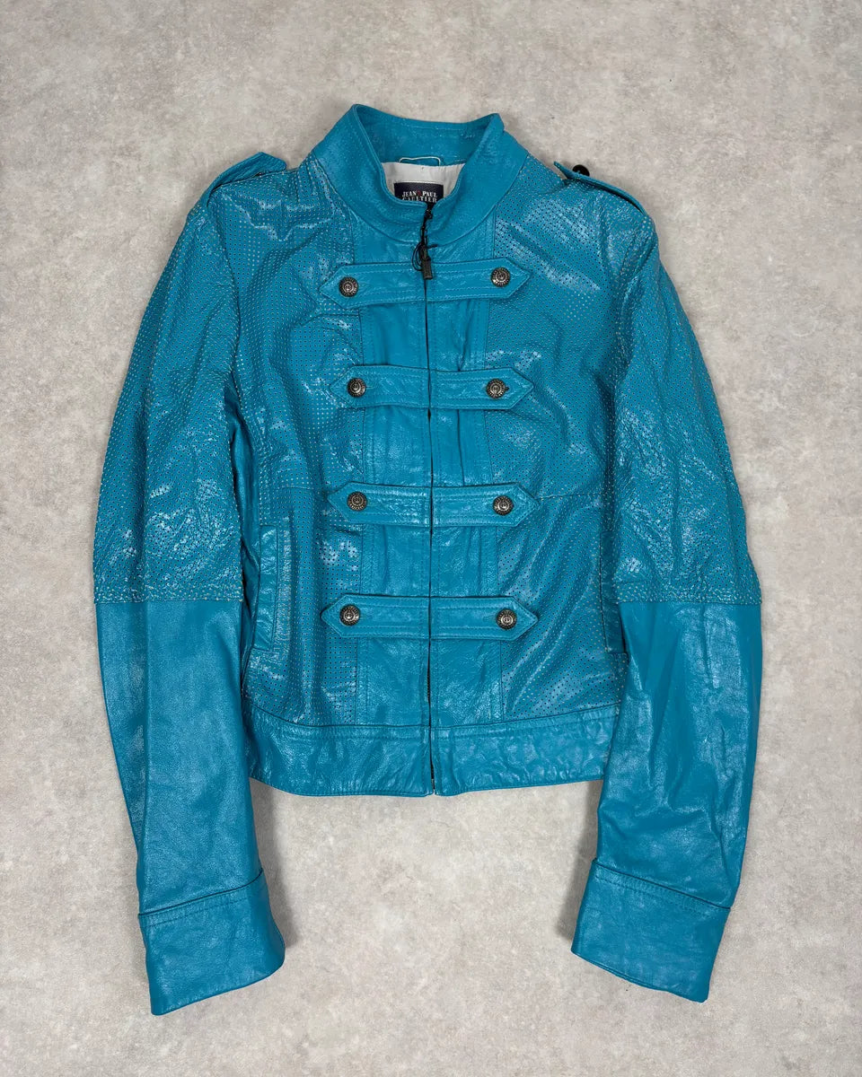 2000s Jean Paul Gaultier Light Blue Officer Leather Jacket YUKeyEk 0