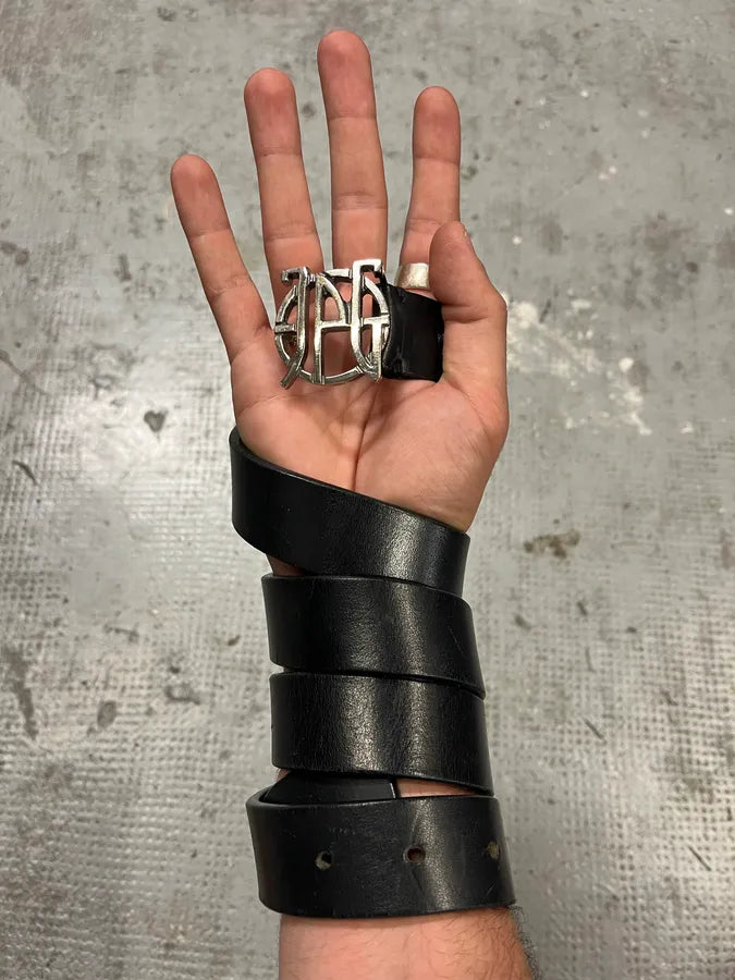 2000s Jean Paul Gaultier Logo Buckle Black Leather Belt (OS) WOKnIhH 0