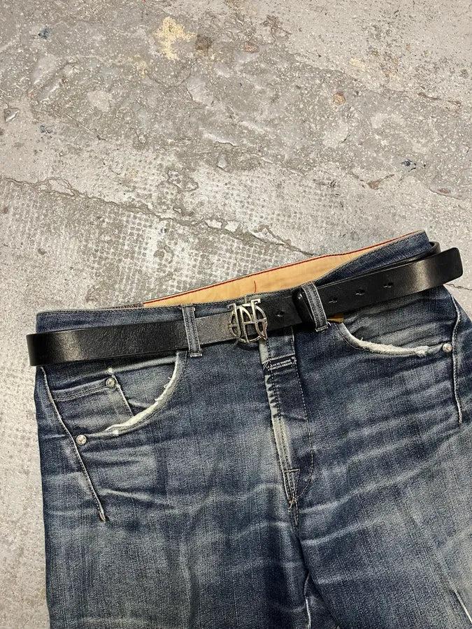 2000s Jean Paul Gaultier Logo Buckle Black Leather Belt (OS) WOKnIhH 2