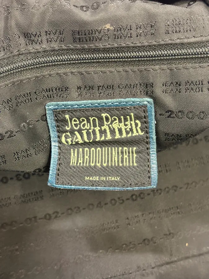 2000s Jean Paul Gaultier Marlene Dietrich Face Navy Leather Handle Bag EHUpABk 6