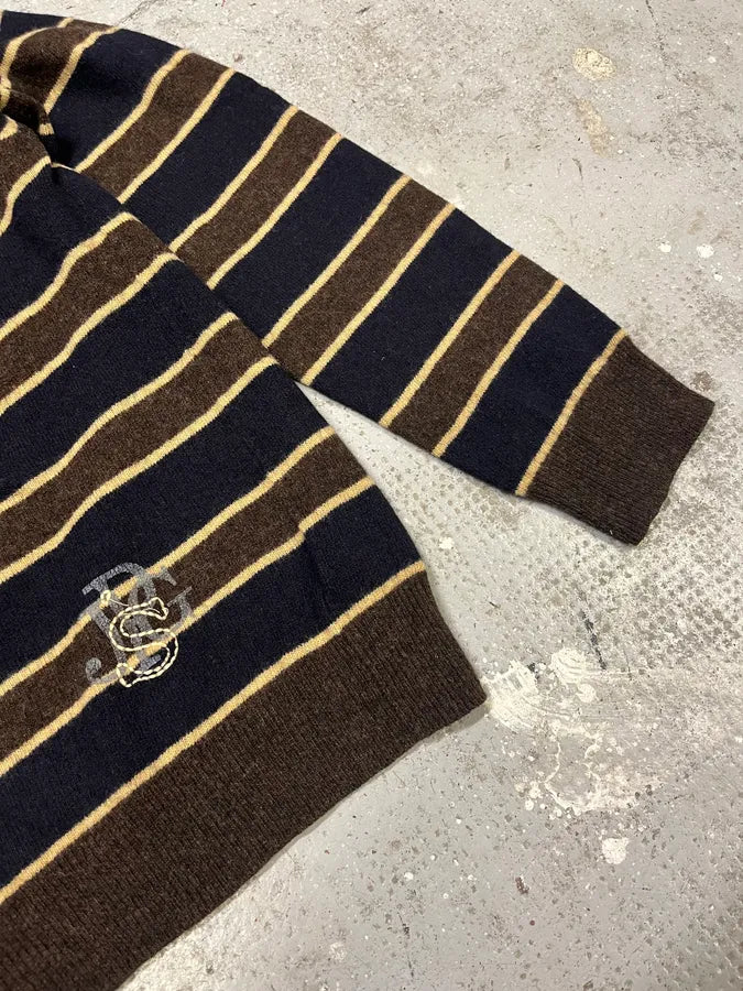2000s Jean Paul Gaultier Navy & Brown Striped Wool Sweater (S) qydGCuO 5