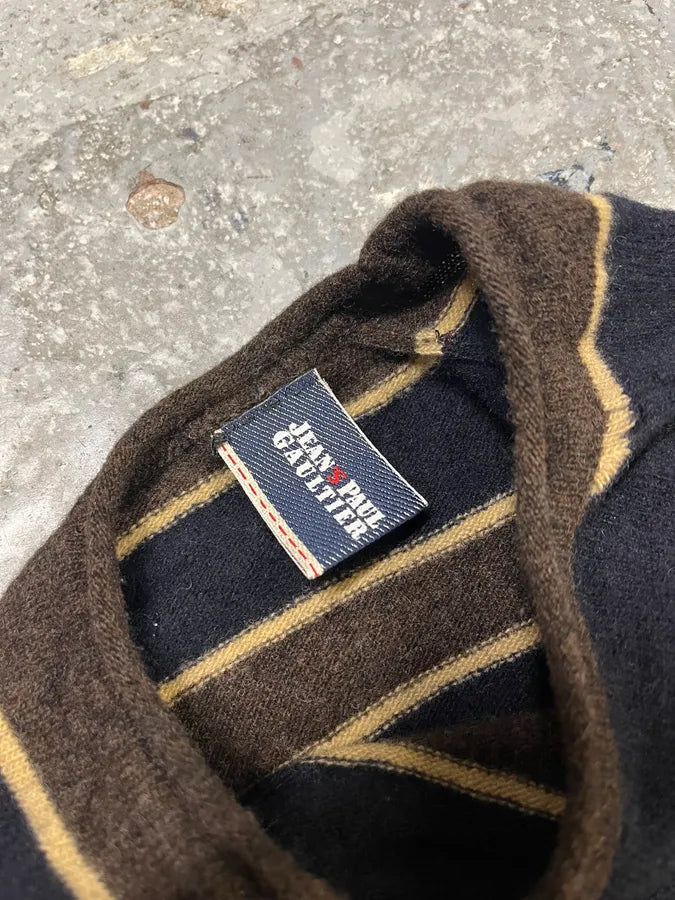 2000s Jean Paul Gaultier Navy & Brown Striped Wool Sweater (S) qydGCuO 7