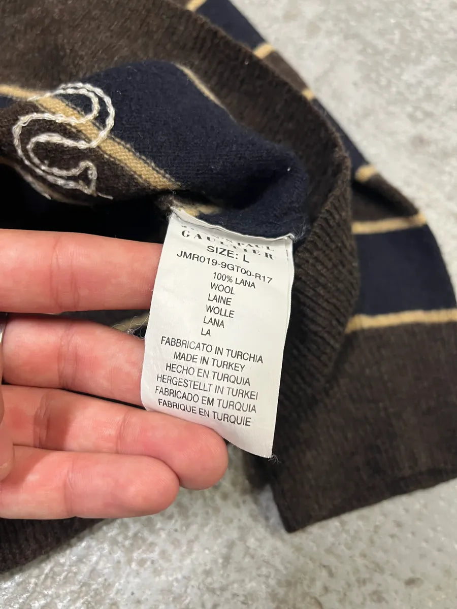 2000s Jean Paul Gaultier Navy & Brown Striped Wool Sweater (S) qydGCuO 8