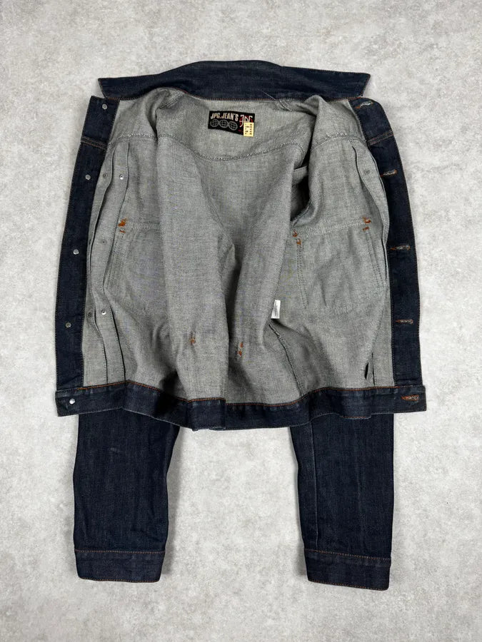 2000s Jean Paul Gaultier Navy Brut Denim Elastic Jacket QawXiMH 6