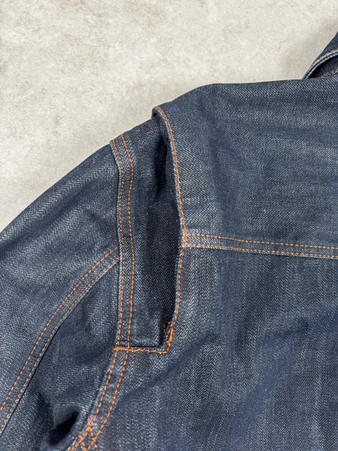 2000s Jean Paul Gaultier Navy Brut Denim Elastic Jacket QawXiMH 9