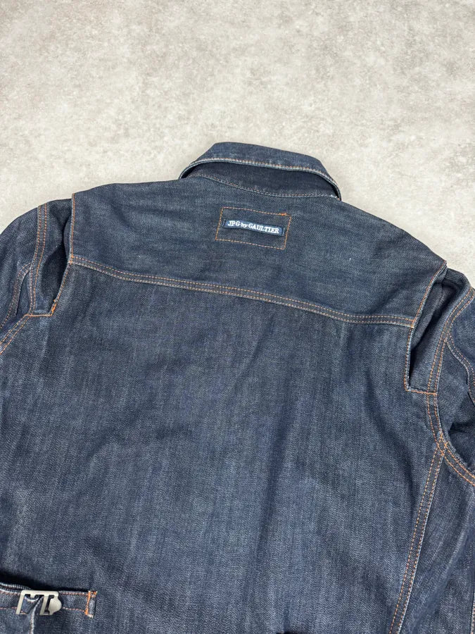 2000s Jean Paul Gaultier Navy Brut Denim Elastic Jacket QawXiMH 5