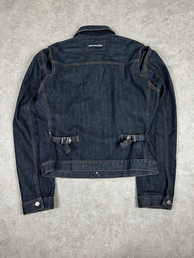 2000s Jean Paul Gaultier Navy Brut Denim Elastic Jacket QawXiMH 3