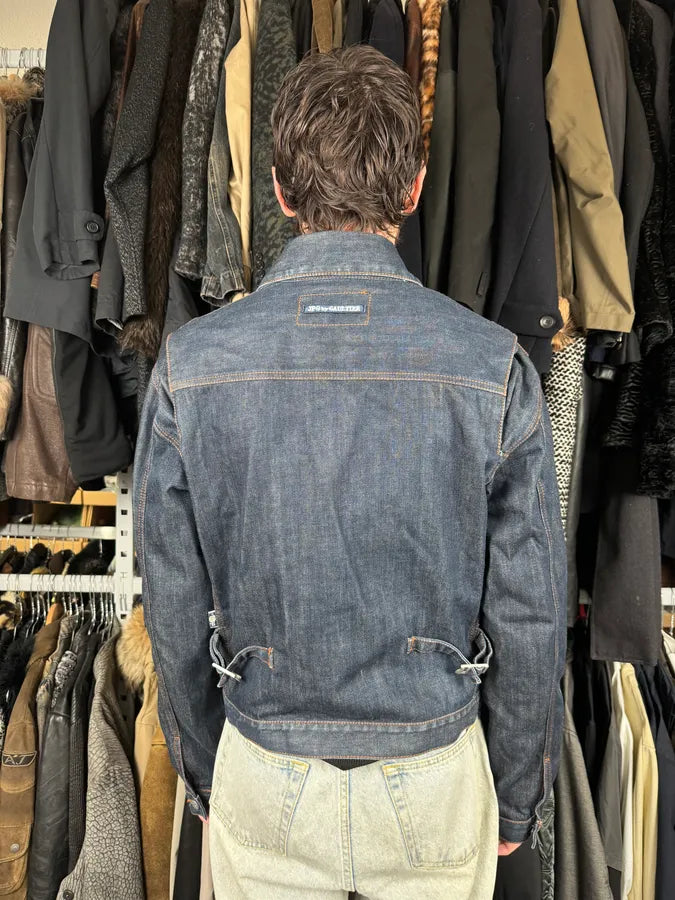 2000s Jean Paul Gaultier Navy Brut Denim Elastic Jacket QawXiMH 4