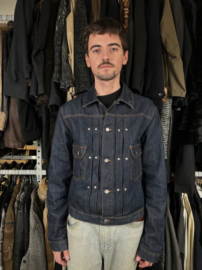 2000s Jean Paul Gaultier Navy Brut Denim Elastic Jacket QawXiMH 1